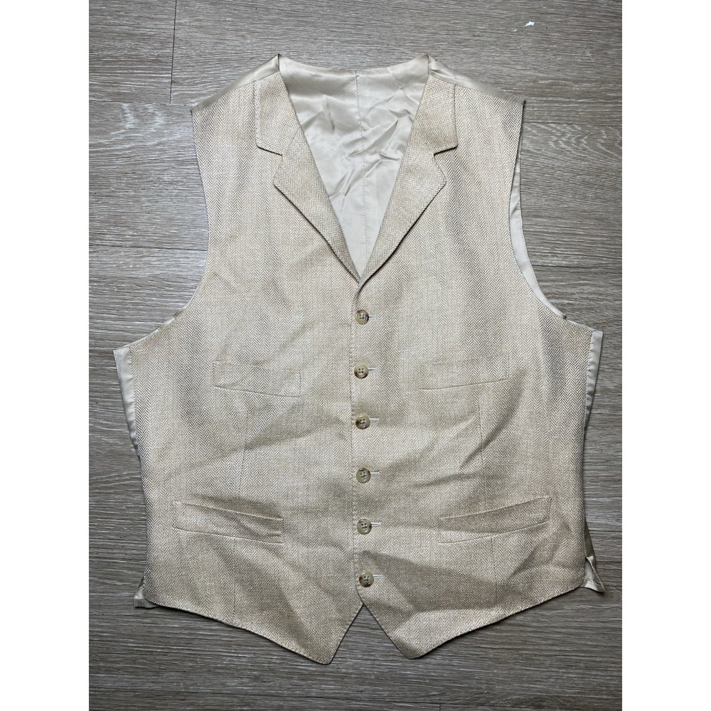 Polo Ralph Lauren Waistcoat Vest Size 39 Silk Wool Flax Linen Made In Italy